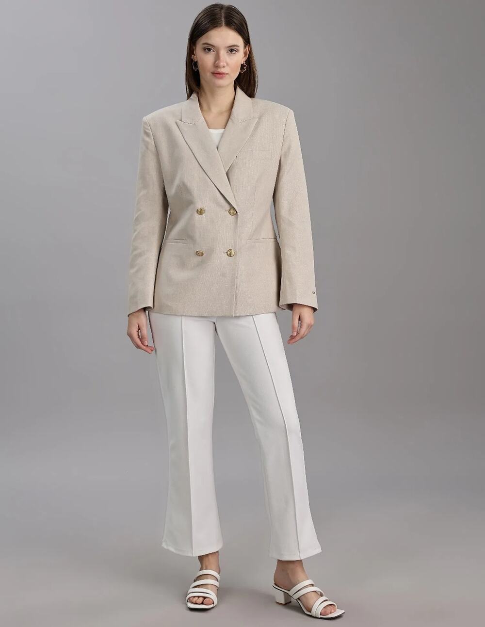Maeve by Anthropologie Double Breasted Blazer Women's 12 Beige Tailored